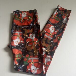 Christmas Santa Leggings LARGE Juniors (11-13) Ankle Full Length No Boundaries